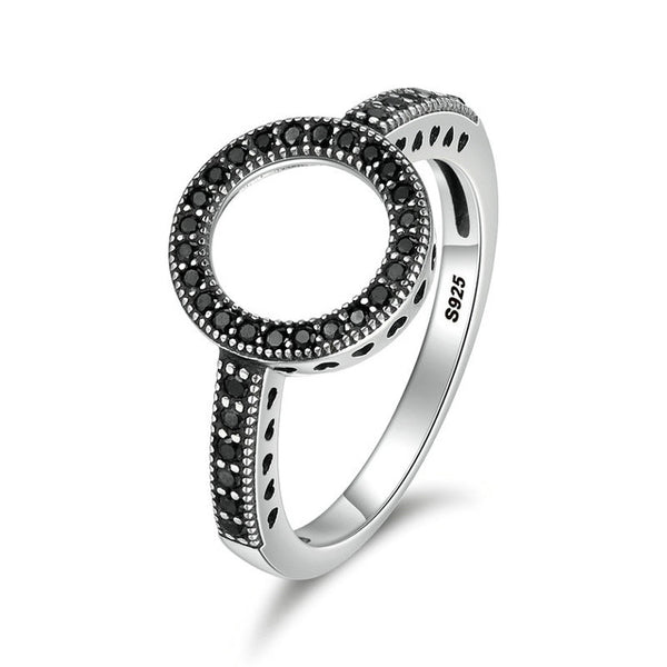 100% Genuine 925 Sterling Silver Forever Clear Black CZ Circle Round Finger Rings for Women