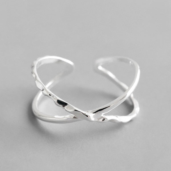 100% 925 Sterling Silver Geometric Simple Personality X-Shaped Dark Pattern Manual Opening Ring