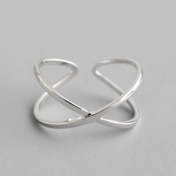 100% 925 Sterling Silver Geometric Simple Personality X-Shaped Dark Pattern Manual Opening Ring