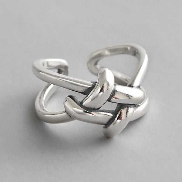 100% 925 Sterling Silver Geometric Simple Personality X-Shaped Dark Pattern Manual Opening Ring