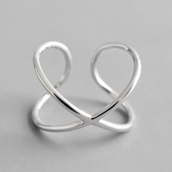 100% 925 Sterling Silver Geometric Simple Personality X-Shaped Dark Pattern Manual Opening Ring