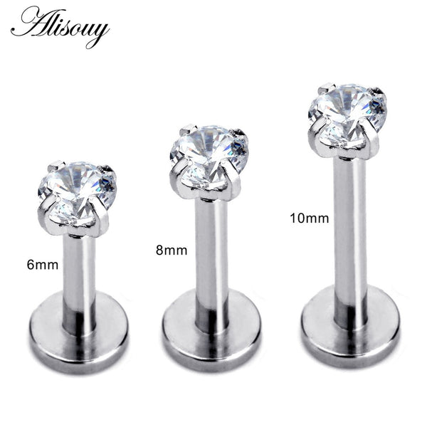 1 Pc Silver Labret Lip Ring Zircon Anodized Internally Threaded Prong Gem 16G Tragus Helix Ear Piercing Earring women
