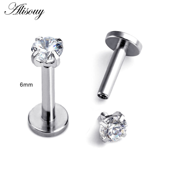 1 Pc Silver Labret Lip Ring Zircon Anodized Internally Threaded Prong Gem 16G Tragus Helix Ear Piercing Earring women