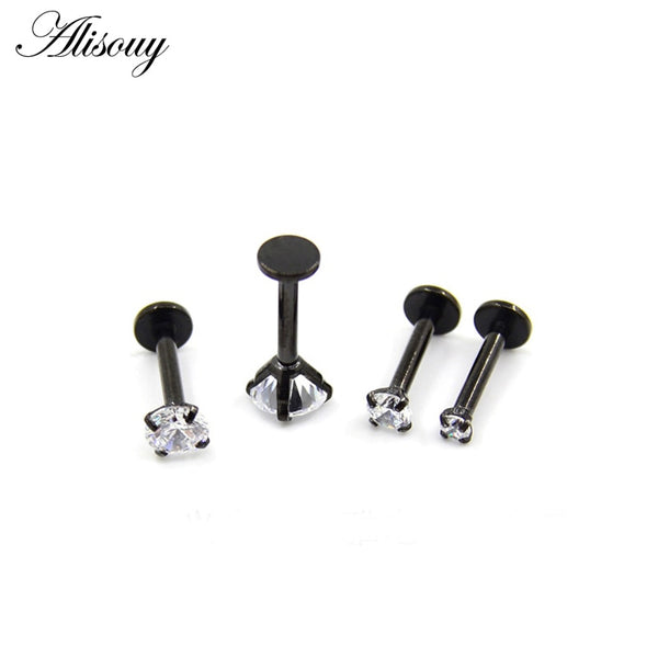 1 Pc Silver Labret Lip Ring Zircon Anodized Internally Threaded Prong Gem 16G Tragus Helix Ear Piercing Earring women