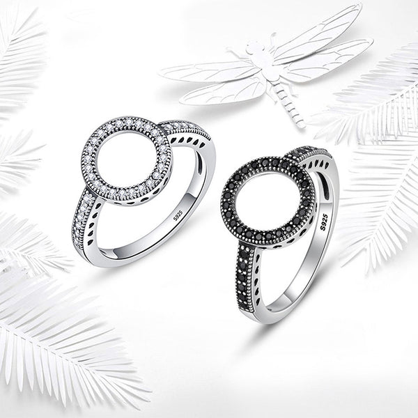 100% Genuine 925 Sterling Silver Forever Clear Black CZ Circle Round Finger Rings for Women