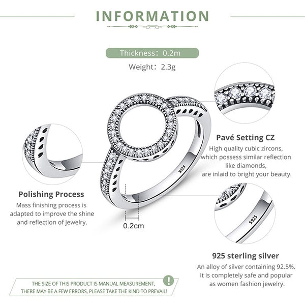 100% Genuine 925 Sterling Silver Forever Clear Black CZ Circle Round Finger Rings for Women