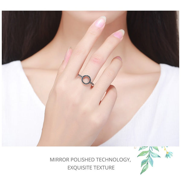 100% Genuine 925 Sterling Silver Forever Clear Black CZ Circle Round Finger Rings for Women