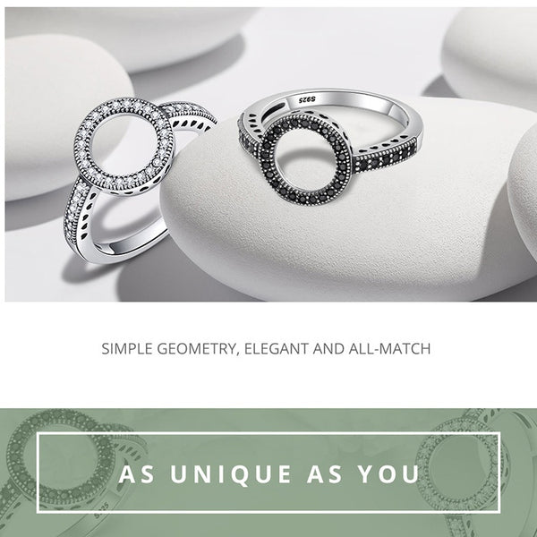 100% Genuine 925 Sterling Silver Forever Clear Black CZ Circle Round Finger Rings for Women