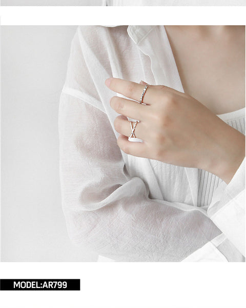 100% 925 Sterling Silver Geometric Simple Personality X-Shaped Dark Pattern Manual Opening Ring