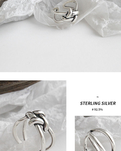 100% 925 Sterling Silver Geometric Simple Personality X-Shaped Dark Pattern Manual Opening Ring