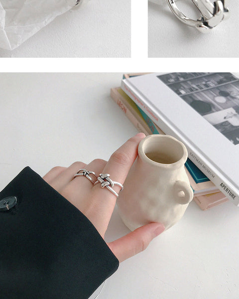 100% 925 Sterling Silver Geometric Simple Personality X-Shaped Dark Pattern Manual Opening Ring
