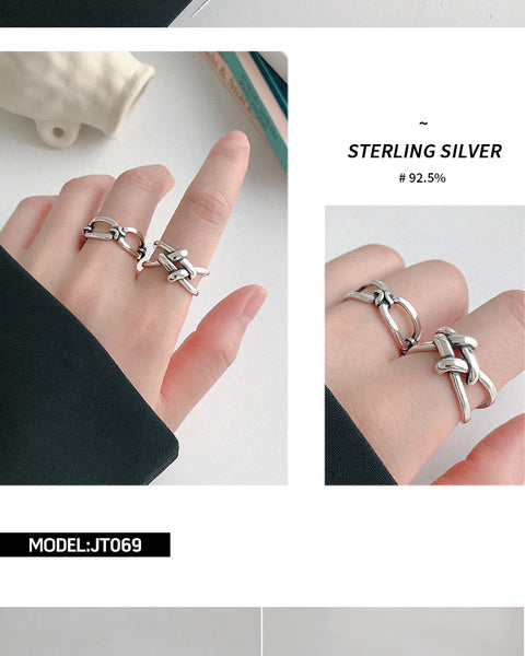 100% 925 Sterling Silver Geometric Simple Personality X-Shaped Dark Pattern Manual Opening Ring