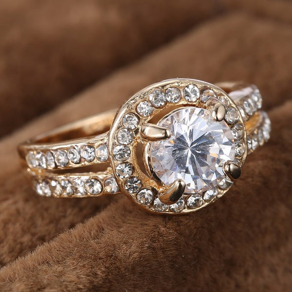 women gold Ring for Bride wedding Crystal Ring Engagement Ring Girl
