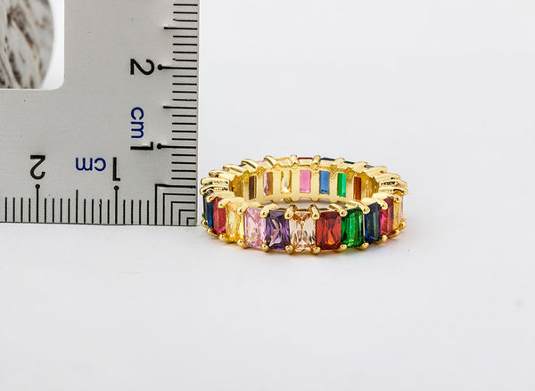 Colorful CZ Eternity Band Ring Thin Skinny Engagement Wedding Birthstone Rainbow Color Classic Simple Round Circle Finger Rings