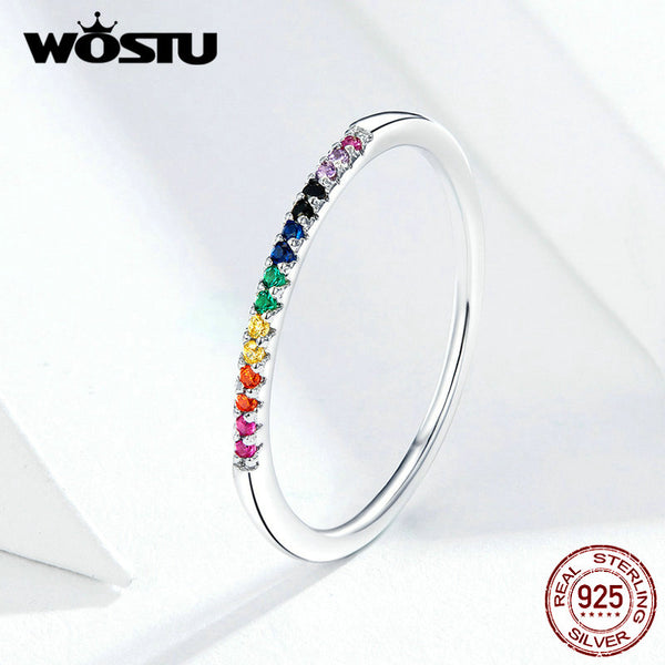 WOSTU Hot Sale Authentic 925 Sterling Silver Colorful Zircon Ring For Women Gift Mean Coloful Life And Show Nice Future CQR583