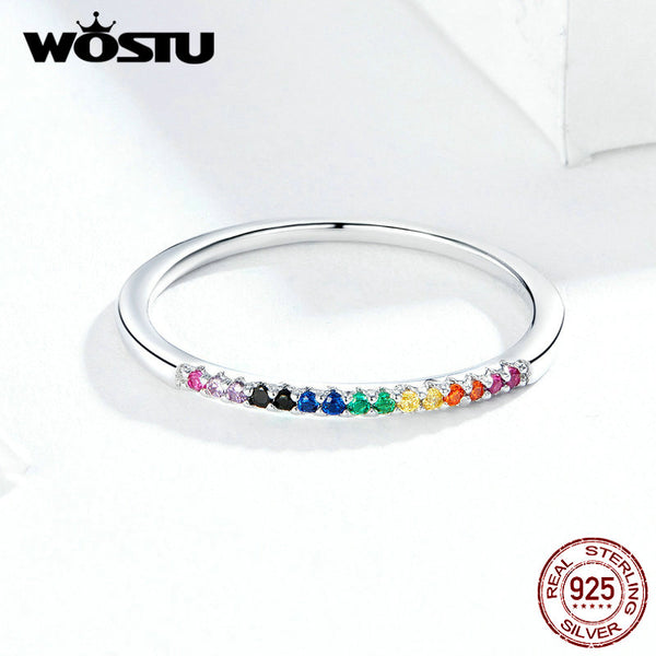 WOSTU Hot Sale Authentic 925 Sterling Silver Colorful Zircon Ring For Women Gift Mean Coloful Life And Show Nice Future CQR583
