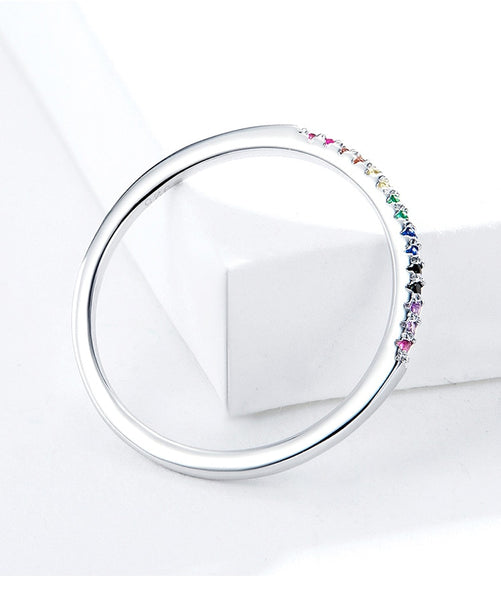 WOSTU Hot Sale Authentic 925 Sterling Silver Colorful Zircon Ring For Women Gift Mean Coloful Life And Show Nice Future CQR583