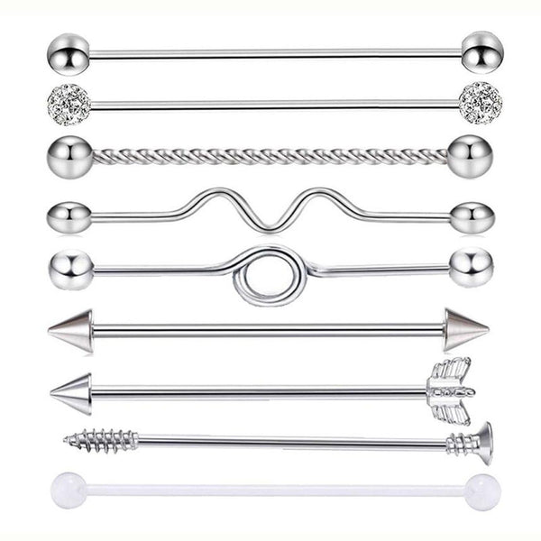 14G 1.6mm 38mm Long Straight Industrial Barbell Stainless Steel Arrow Rings Tragus Ear Piercing