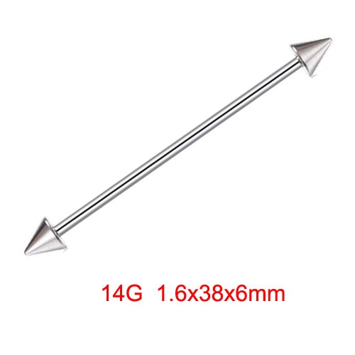 14G 1.6mm 38mm Long Straight Industrial Barbell Stainless Steel Arrow Rings Tragus Ear Piercing