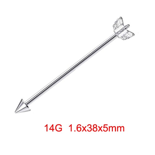 14G 1.6mm 38mm Long Straight Industrial Barbell Stainless Steel Arrow Rings Tragus Ear Piercing