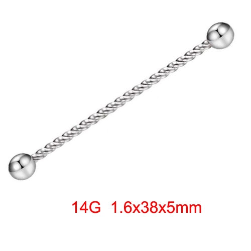 14G 1.6mm 38mm Long Straight Industrial Barbell Stainless Steel Arrow Rings Tragus Ear Piercing