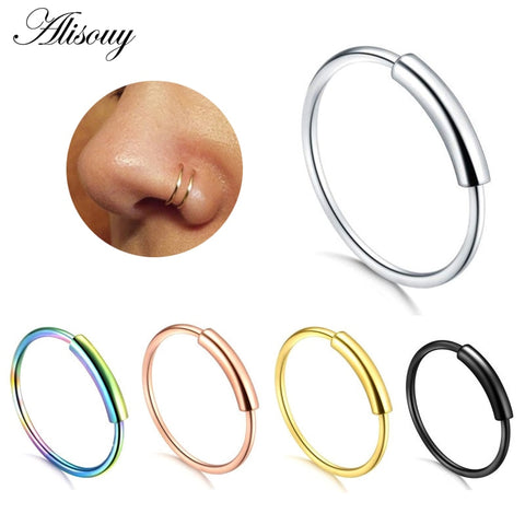 1pc 22g 6/8/10mm Steel Hinged Clicker circle ring Piercing Nose Ring Hoop Lip Ear Ring Body Jewelry Piercing Clip Gift
