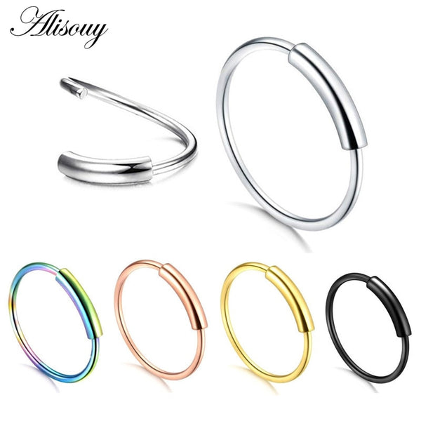 1pc 22g 6/8/10mm Steel Hinged Clicker circle ring Piercing Nose Ring Hoop Lip Ear Ring Body Jewelry Piercing Clip Gift