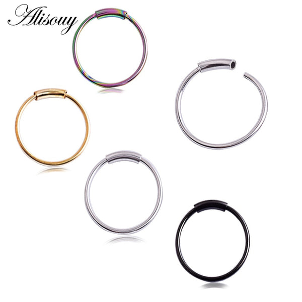 1pc 22g 6/8/10mm Steel Hinged Clicker circle ring Piercing Nose Ring Hoop Lip Ear Ring Body Jewelry Piercing Clip Gift