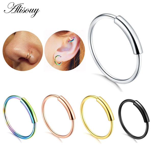 1pc 22g 6/8/10mm Steel Hinged Clicker circle ring Piercing Nose Ring Hoop Lip Ear Ring Body Jewelry Piercing Clip Gift
