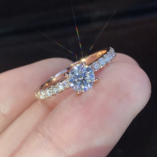 New Trendy Crystal Engagement Design Hot Sale Rings For WomenWhite Zircon Cubic elegant rings Female Wedding jewelry