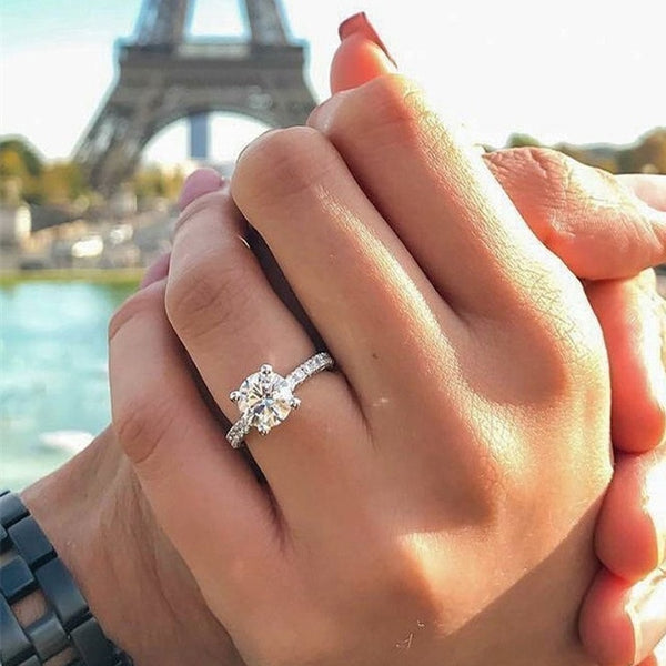 New Trendy Crystal Engagement Design Hot Sale Rings For WomenWhite Zircon Cubic elegant rings Female Wedding jewelry