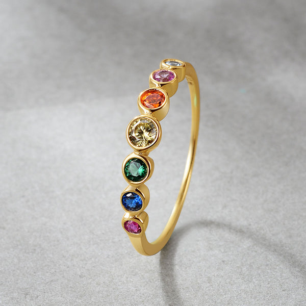925 Sterling Silver Rainbow Gemstones Ring for Women 14K Gold Plated Silver Jewelry Rings Color Cubic Zirconia Wedding Rings