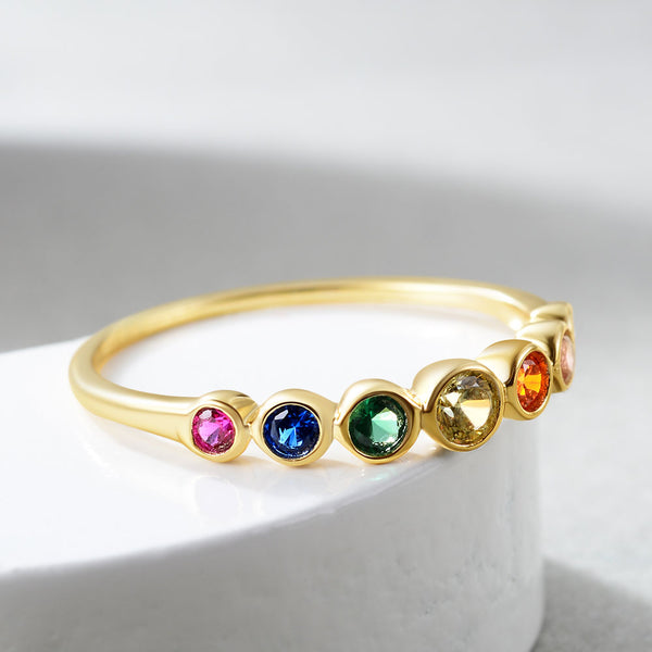 925 Sterling Silver Rainbow Gemstones Ring for Women 14K Gold Plated Silver Jewelry Rings Color Cubic Zirconia Wedding Rings