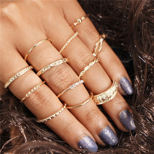 11 Pcs/Set Simple Design Round Gold Color Rings Set For Women Handmade Geometry Finger Ring Set Female Jewelry Gifts
