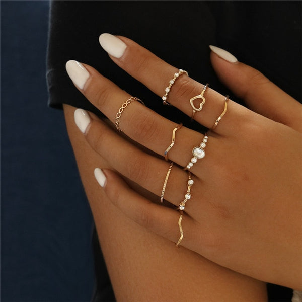 11 Pcs/Set Simple Design Round Gold Color Rings Set For Women Handmade Geometry Finger Ring Set Female Jewelry Gifts