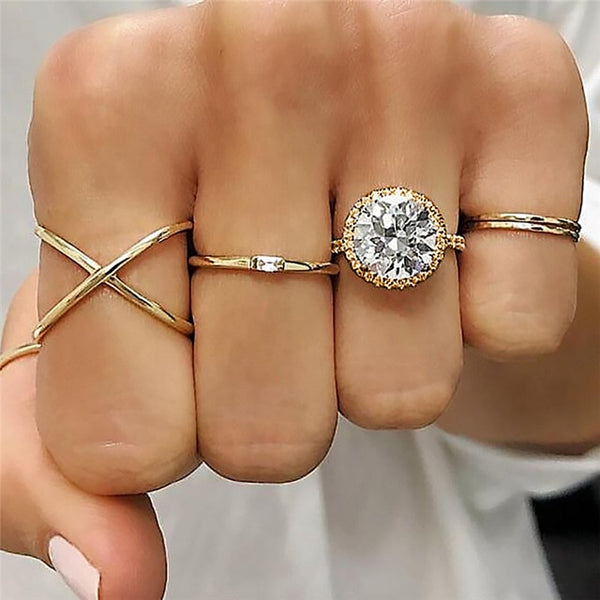 11 Pcs/Set Simple Design Round Gold Color Rings Set For Women Handmade Geometry Finger Ring Set Female Jewelry Gifts
