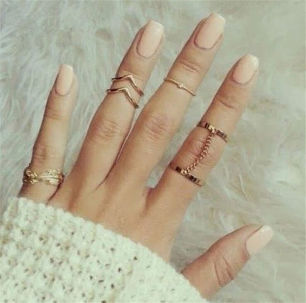 11 Pcs/Set Simple Design Round Gold Color Rings Set For Women Handmade Geometry Finger Ring Set Female Jewelry Gifts
