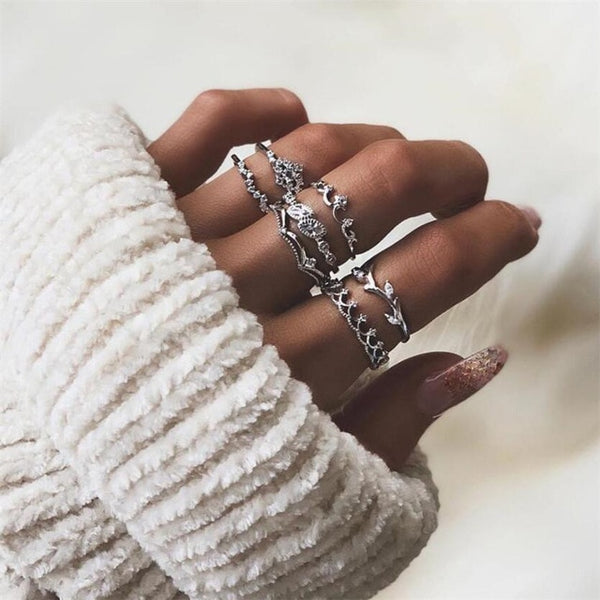 11 Pcs/Set Simple Design Round Gold Color Rings Set For Women Handmade Geometry Finger Ring Set Female Jewelry Gifts
