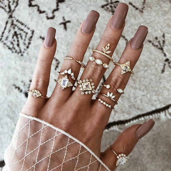 11 Pcs/Set Simple Design Round Gold Color Rings Set For Women Handmade Geometry Finger Ring Set Female Jewelry Gifts