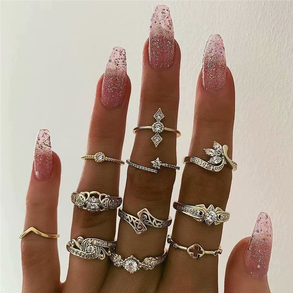 11 Pcs/Set Simple Design Round Gold Color Rings Set For Women Handmade Geometry Finger Ring Set Female Jewelry Gifts