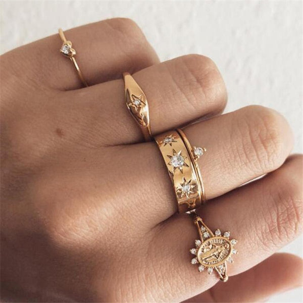 11 Pcs/Set Simple Design Round Gold Color Rings Set For Women Handmade Geometry Finger Ring Set Female Jewelry Gifts