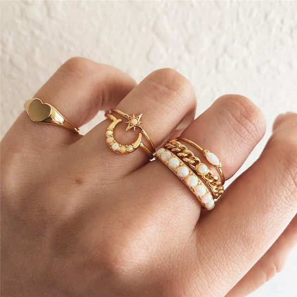 11 Pcs/Set Simple Design Round Gold Color Rings Set For Women Handmade Geometry Finger Ring Set Female Jewelry Gifts