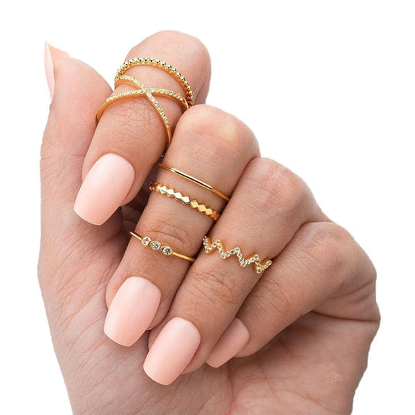 11 Pcs/Set Simple Design Round Gold Color Rings Set For Women Handmade Geometry Finger Ring Set Female Jewelry Gifts