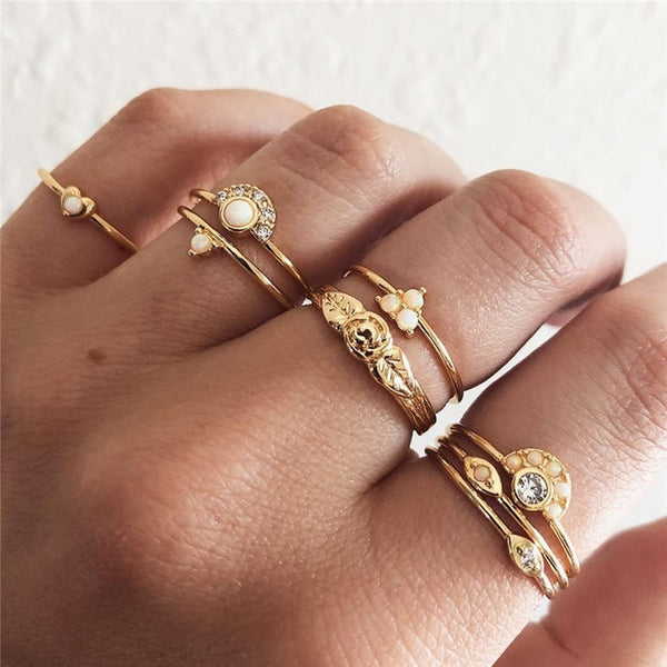 11 Pcs/Set Simple Design Round Gold Color Rings Set For Women Handmade Geometry Finger Ring Set Female Jewelry Gifts
