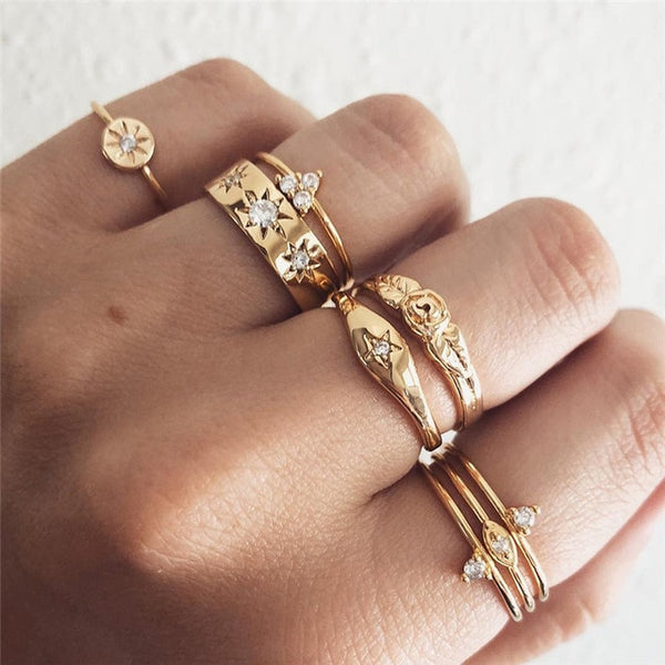 11 Pcs/Set Simple Design Round Gold Color Rings Set For Women Handmade Geometry Finger Ring Set Female Jewelry Gifts