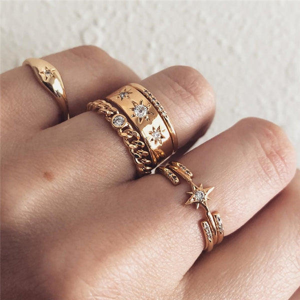 11 Pcs/Set Simple Design Round Gold Color Rings Set For Women Handmade Geometry Finger Ring Set Female Jewelry Gifts