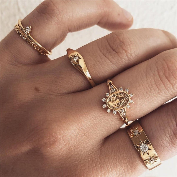 11 Pcs/Set Simple Design Round Gold Color Rings Set For Women Handmade Geometry Finger Ring Set Female Jewelry Gifts