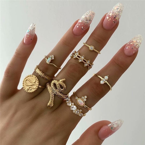 11 Pcs/Set Simple Design Round Gold Color Rings Set For Women Handmade Geometry Finger Ring Set Female Jewelry Gifts