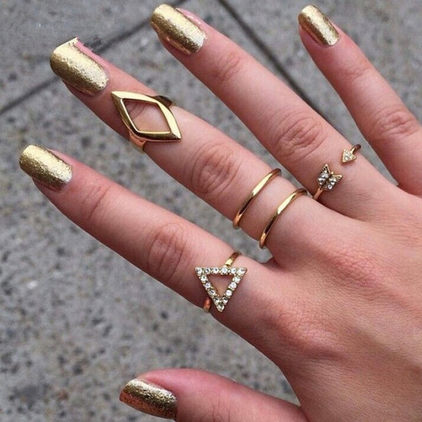 11 Pcs/Set Simple Design Round Gold Color Rings Set For Women Handmade Geometry Finger Ring Set Female Jewelry Gifts