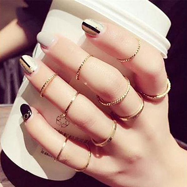 11 Pcs/Set Simple Design Round Gold Color Rings Set For Women Handmade Geometry Finger Ring Set Female Jewelry Gifts